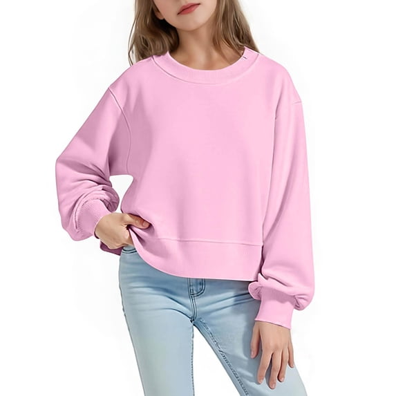 LNWUY Children Sweatshirts Oversized Crewneck Y2K Hoodies Fall Fashion 2025 Teen Girls Clothes Cute Winter Pullover Sweater Pink 7 Years