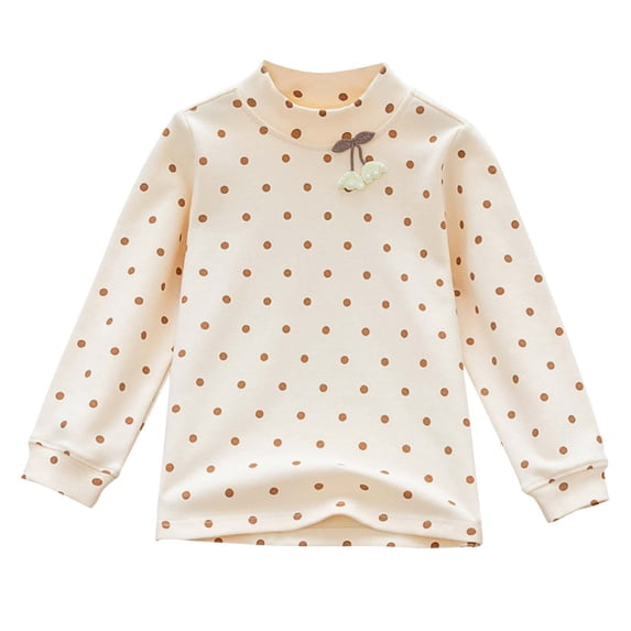 LNWUY Children's Base Shirt Round Neck Girls' Brushed T-shirt Soft Breathable Comfortable Long Sleeve Round-Neck Blouses Beige 6 Years