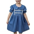 thumbnail image 1 of LNWUY Children's Cowboy Lapel Dress Summer Coolred Floral Cowboy Dress Girls Skirt Sleeveless Round Neck Dresses Blue 120, 1 of 5