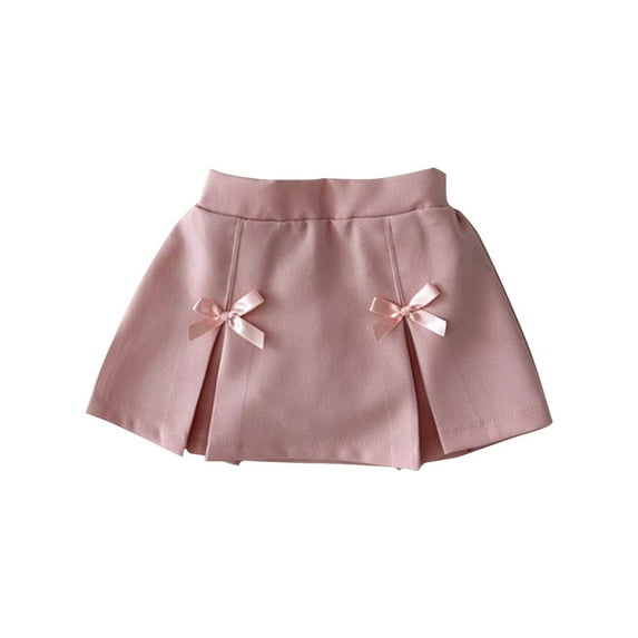 LNWUY Children's Elastic Waist Small Bow Solid Color Pleated Skirt Lined with Anti-Exposure Pants Children Wear Pants Pink 18 Months
