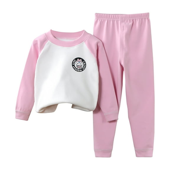 LNWUY Children's Fleece Warm Suit Autumn Clothes Autumn Pants Underwear Home Clothes Baby Bottom Children's Clothing Long-Sleeved Round Neck Top Set Pink 1 Years