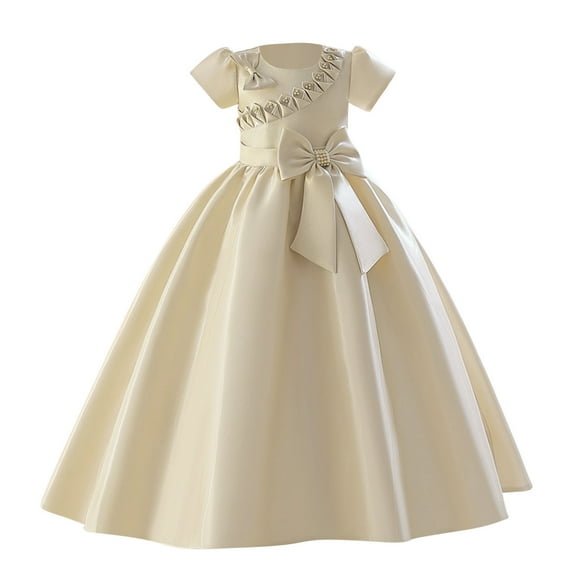 LNWUY Children's Girl Dresses for Wedding Satin Pageant Dress Ball Gown Spring Summer Soft Comfy Princess Formal Dress Beige 130