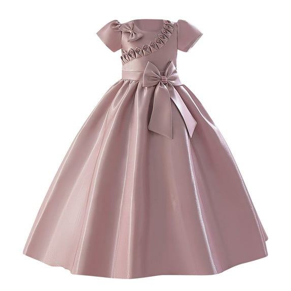 LNWUY Children's Girl Dresses for Wedding Satin Pageant Dress Ball Gown Spring Summer Soft Comfy Princess Formal Dress Pink 130