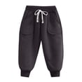 thumbnail image 1 of LNWUY Children's Solid Color Elastic Waist Drawstring Leg Padded Thickened Pants With Pockets Loose Long Pants Gray 2 Years, 1 of 5