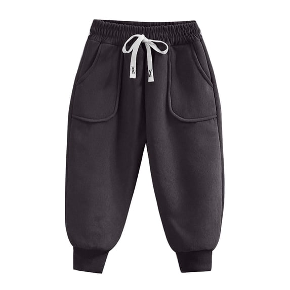 LNWUY Children's Solid Color Elastic Waist Drawstring Leg Padded Thickened Pants With Pockets Loose Long Pants Gray 2 Years