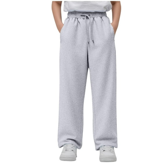 LNWUY Children's Solid Color Pants Loose Sweatpants Boys and Girls Elastic Waist Fleece Pocket Work Pants Gray 14 Years