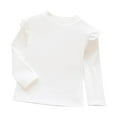 thumbnail image 1 of LNWUY Children's Solid Color Round Neck Little Fly Sleeve Velvet Long Sleeve Shirts Casual Comfortable Pullover Bottom Shirt Top White 2 Years, 1 of 3