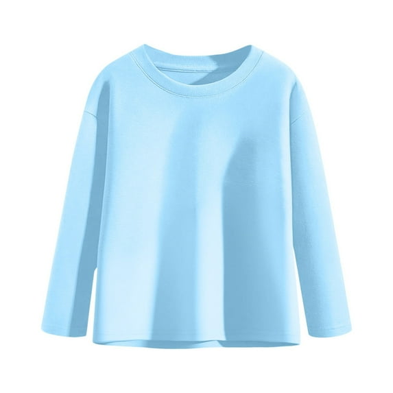 LNWUY Children's Solid Color Round Neck Long Sleeve Top Boys and Girls Casual Comfortable Fleece Bottom Shirt Top Blue 12 Years