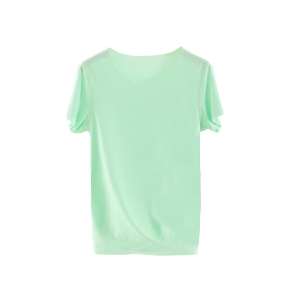 LNWUY Children's Solid Color Round Neck Short Sleeve T-Shirt Summer Breathable Comfortable Top Shirt 2-13 Y Green 7 Years