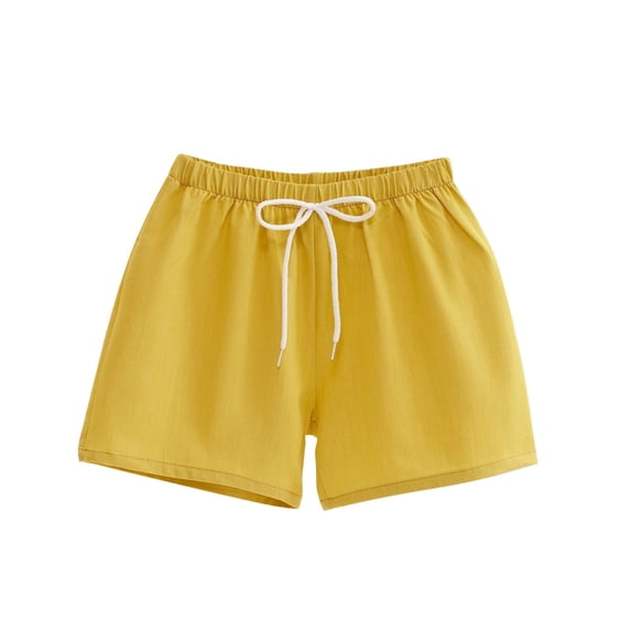 LNWUY Children's Solid Color Summer Shorts Kids Cotton Linen Wide Leg Pants Casual Comfort Breathable Elastic Waist Shorts Yellow 13 Years