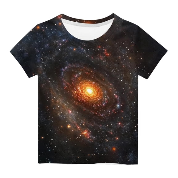 LNWUY Children's Summer Casual T-shirt Middle and Big Kids Starry Sky Printing Round Neck Short Sleeve Tops Shirt Black 3 Years