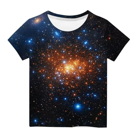LNWUY Children's Summer Casual T-shirt Middle and Big Kids Starry Sky Printing Round Neck Short Sleeve Tops Shirt Black 3 Years