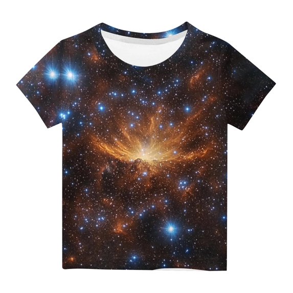 LNWUY Children's Summer Casual T-shirt Middle and Big Kids Starry Sky Printing Round Neck Short Sleeve Tops Shirt Black 5 Years