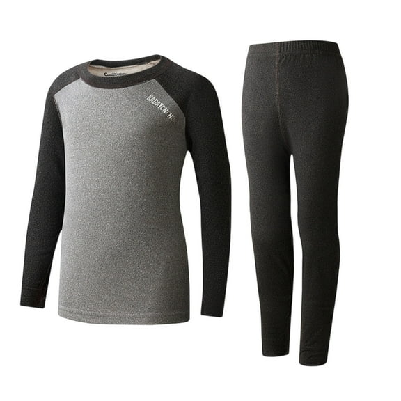 LNWUY Children's Thermal Underwear Set Home Wear Boy and Girl Color Blocking Padded Bottoming Fall Clothes and Pants Set Black 7 Years