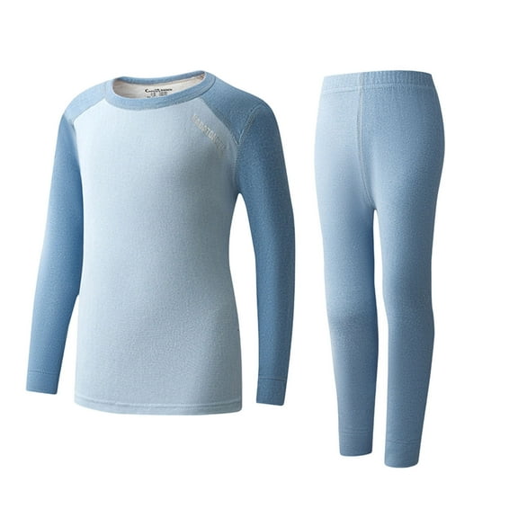 LNWUY Children's Thermal Underwear Set Home Wear Boy and Girl Color Blocking Padded Bottoming Fall Clothes and Pants Set Blue 7 Years