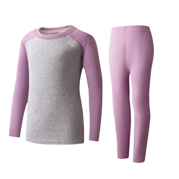 LNWUY Children's Thermal Underwear Set Home Wear Boy and Girl Color Blocking Padded Bottoming Fall Clothes and Pants Set Purple 17 Years