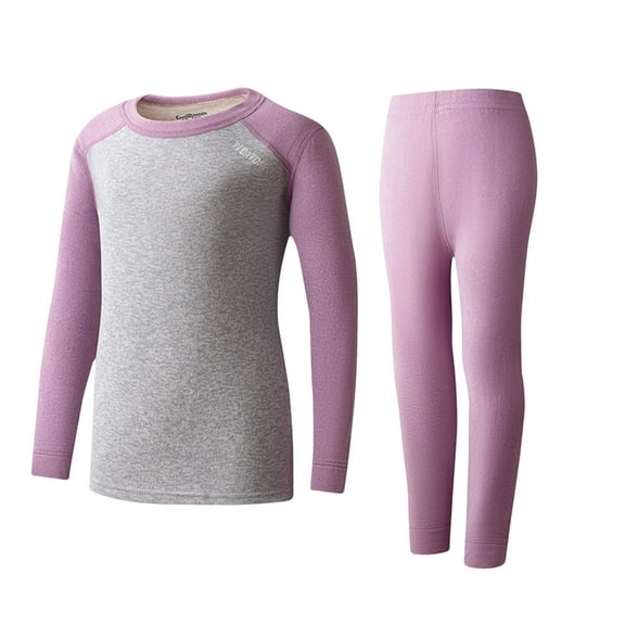 LNWUY Children's Thermal Underwear Set Home Wear Boy and Girl Color Blocking Padded Bottoming Fall Clothes and Pants Set Purple 5 Years