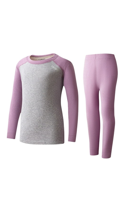 Children's Thermal Underwear Set Home Wear Boy and Girl Color Blocking Padded Bottoming Fall Clothes and Pants Set Purple 5 Years