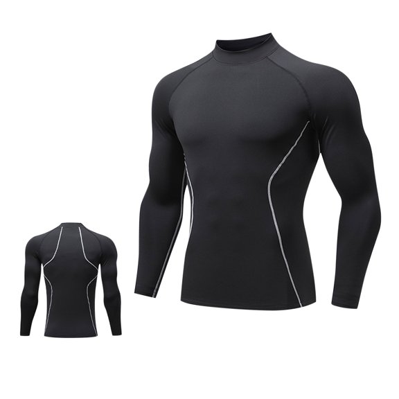 LNWUY Compression Shirt Men Long Sleeve Base Layer Workout Mock Neck Shirts 4-Way Stretch Moisture-Wicking Tops Black XL