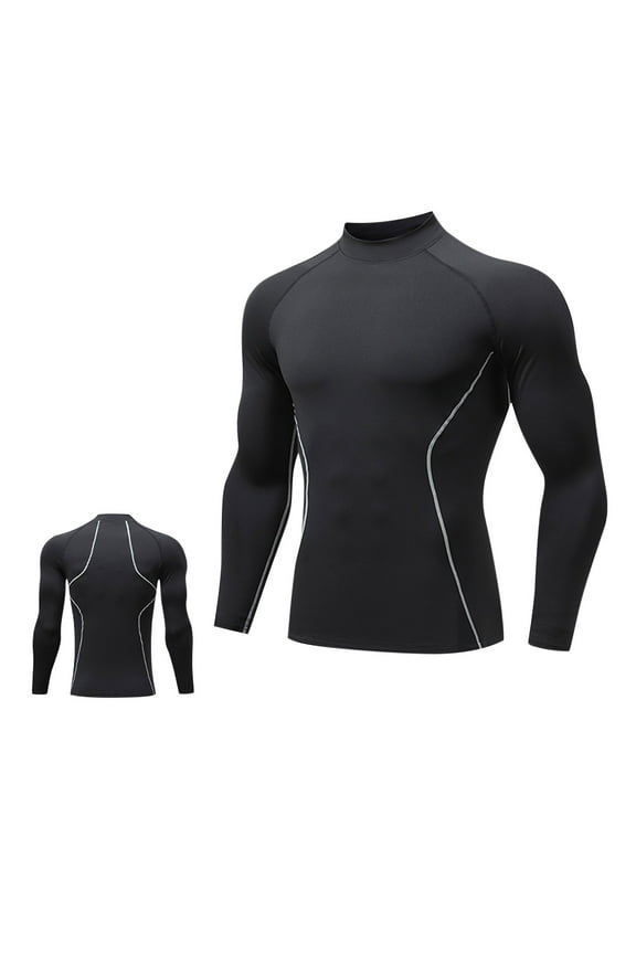Compression Shirt Men Long Sleeve Base Layer Workout Mock Neck Shirts 4-Way Stretch Moisture-Wicking Tops Black XXL