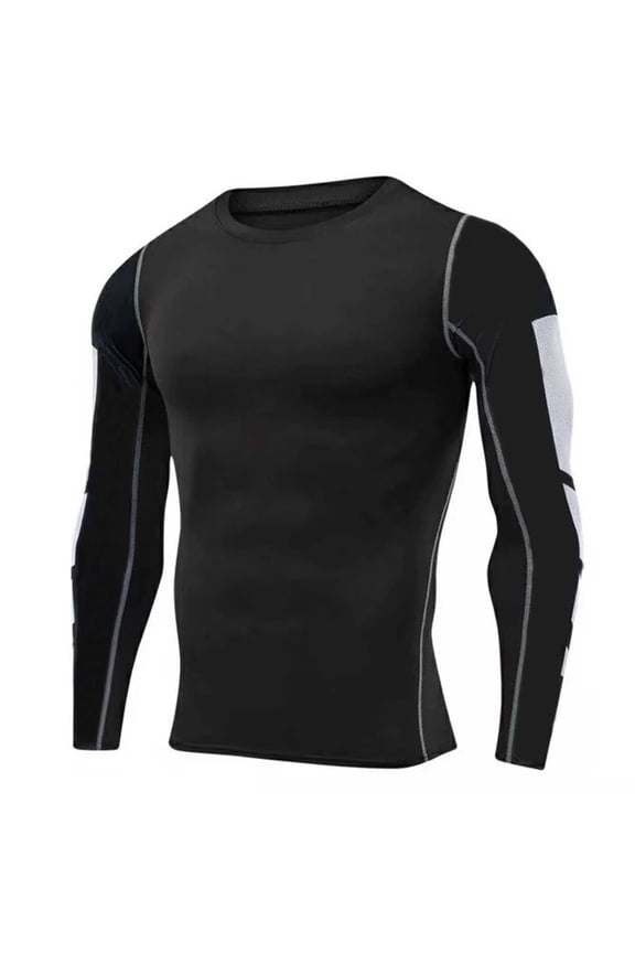 Compression Shirts for Men Long Sleeve Workout Shirts Tight Base Sports Elastic Running Quick Dry Lightweight Tops Black XXL