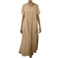 thumbnail image 1 of LNWUY Cotton Linen Dress for Women Crew Neck Short Sleeve Flowy Casual Solid Color Summer Loose Fit Maxi Dresses Yellow L, 1 of 5