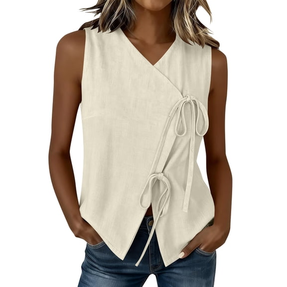 LNWUY Cotton Linen Tank Tops for Women Summer Fashion Casual Plus Size Sleeveless Gauze Shirts Spring Loose Fit Camisole Beige XL