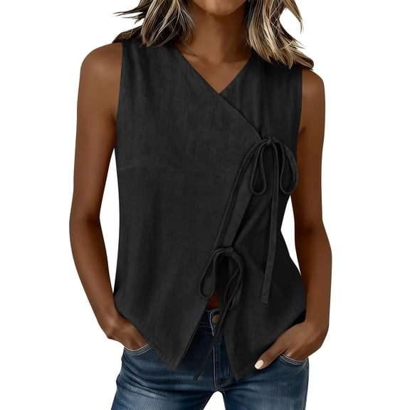LNWUY Cotton Linen Tank Tops for Women Summer Fashion Casual Plus Size Sleeveless Gauze Shirts Spring Loose Fit Camisole Black XL