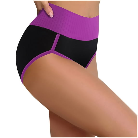 LNWUY Cotton Tummy Control Underwear for Women High Waisted Briefs Breathable Stretch Full Coverage Soft Comfy Panties Purple XL