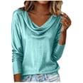 thumbnail image 1 of LNWUY Cowl Neck Tops for Women Trendy Draped Long Sleeve Velvet Top Elegant Fall Spring Tunic Shirt Casual Dressy Blouses Blue S, 1 of 6