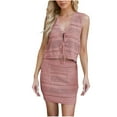 thumbnail image 1 of LNWUY Crochet Skirt Sets Women 2 Piece Outfits Y2k Knit Tie Front Vest Top High Waist Bodycon Skirt Bikini Cover Up Pink S, 1 of 5
