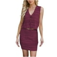 thumbnail image 1 of LNWUY Crochet Skirt Sets Women 2 Piece Outfits Y2k Knit Tie Front Vest Top High Waist Bodycon Skirt Bikini Cover Up Wine XL, 1 of 5