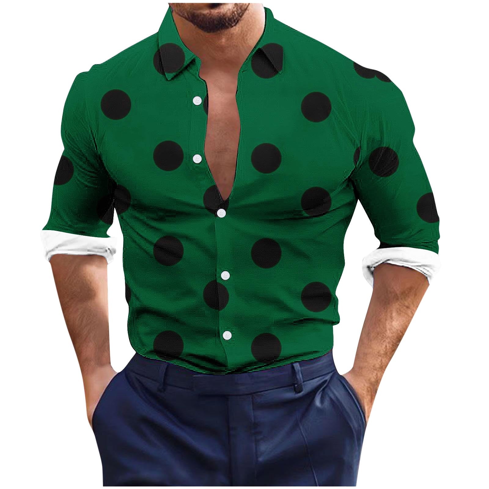 LNWUY Fashion Long Sleeve Dress Shirts for Men Black Dotted Spots