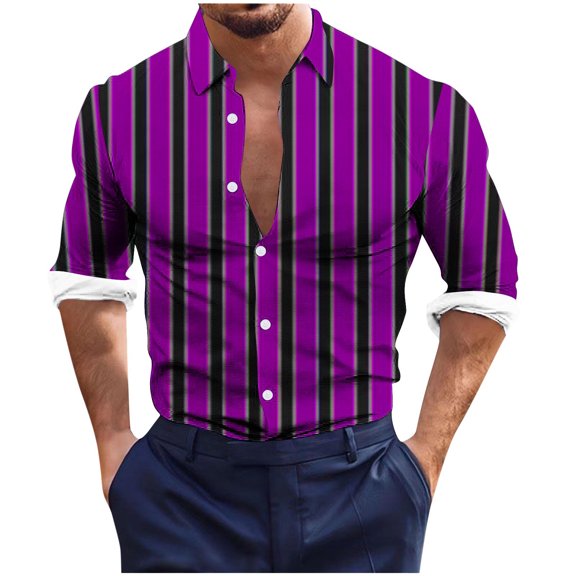 LNWUY Fashion Long Sleeve Dress Shirts for Men Black Dotted Spots Red Slim Fit Button up Shirt Soft Comfy Breathable Casual Clothing Purple L