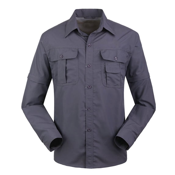 LNWUY Fashion Shirts for Men Long Sleeve Sun Protection Shirts Casual Button Down Cargo Hiking Shirts UPF 50+ UV Work Shirts Dark Gray S