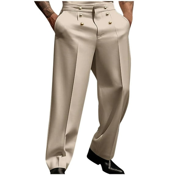 LNWUY Fashion Solid Color Baggy Wide Leg Dress Pants Men Big and Tall Suit Pants Mens Business Casual Work Pants Office Dressy Pants Khaki M