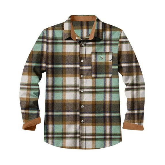 LNWUY Flannel Shirt for Men Button Shirts Long Sleeve Casual Cozy Vintage Cowboy Plaid Soft Long Sleeve Blouse Shirt Green XL
