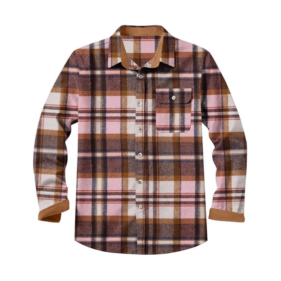 LNWUY Flannel Shirt for Men Button Shirts Long Sleeve Casual Cozy Vintage Cowboy Plaid Soft Long Sleeve Blouse Shirt Pink M