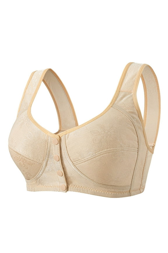 Front Closure Bra for Seniors Women Thin Breathable Comfortable Non-steel Ring Bra Beige 42/95