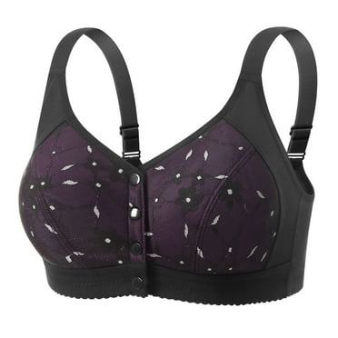 LNWUY Front Closure Bra for Seniors Women Thin Breathable Comfortable Non-steel Ring Printed Bra for Older Women Purple M