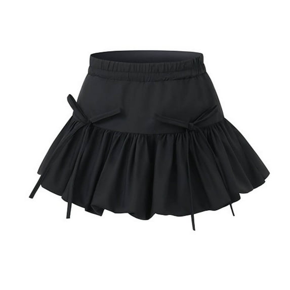 LNWUY Girl's Bow Tie Tied Antern Skirt Half Body Skirt Cute Fashion Solid Color Short Skirt Flower Bud Skirt Black 10 Years