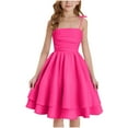 thumbnail image 1 of LNWUY Girl's Cute Fashion Solid Color Ruched A Line Swing Dress Layered Tie Shoulder Flowy Cami Dress Pink 10-11 Years, 1 of 9