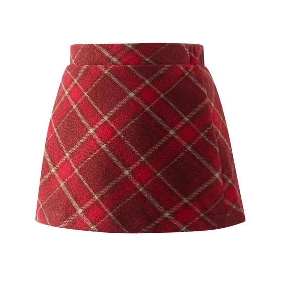 LNWUY Girl's Plaid Tweed Skirt Fall and Winter Half-Body Skirt College Style Short Skirt High Waist A-Line Skirt Red 8 Years