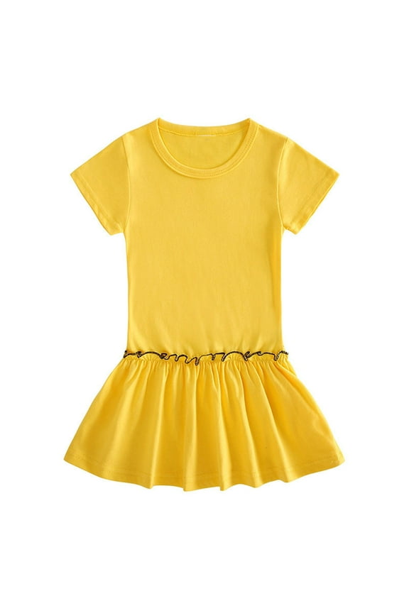 Girl's Rash Guard Summer Shirts Dress Sun Shirt Short Sleeve UPF 50 UV Protection Tops Quick Dry Lightweight Dress Yellow 1 Years