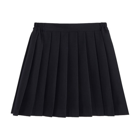 LNWUY Girl's Summer Fashion Skirt Elastic Waist Solid Color Pleated Skirt Performance Skirt Children's Uniform Short Skirt Black 9-10 Years