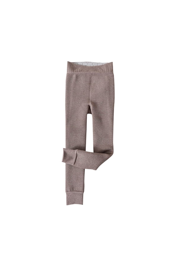 Girls Autumn and Winter Solid Color Padded Thickened Bottoming Pants Fleece Warm Stepping Foot Pantyhose Long Pants Brown 140