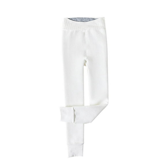 LNWUY Girls Autumn and Winter Solid Color Padded Thickened Bottoming Pants Fleece Warm Stepping Foot Pantyhose Long Pants White 140