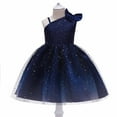 thumbnail image 1 of LNWUY Girls Bow Dress One-Shoulder Dress Sequined Princess Fluffy Skirt Girls Dress Skirt Sleeveless Dress Navy 110, 1 of 3