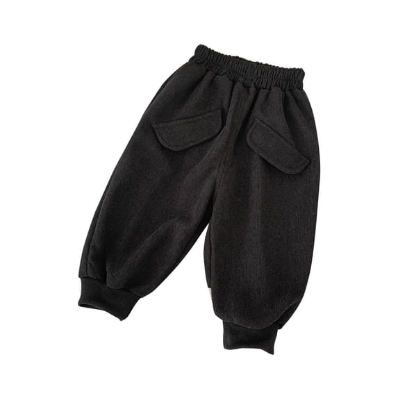 LNWUY Girls' Corduroy Thickened Elastic Waist Pants Solid Color Sweatpants with Pockets Pants Long Pants Black 4-5Years