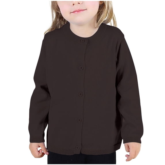 LNWUY Girls Crewneck Cardigan Long Sleeve Children Solid Color Button Cotton Sweater Uniform Sweaters for Little Girls Dark Gray 7 Years